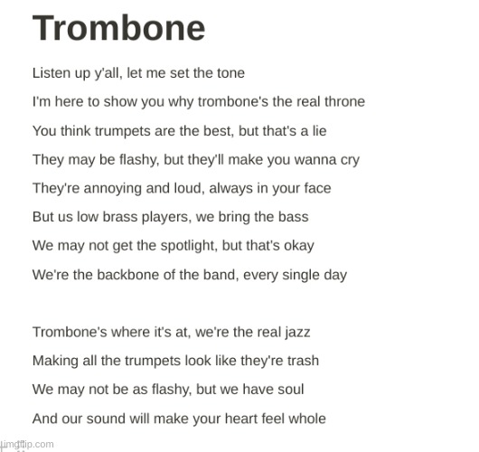 Trombone Rap (Its A Rap i made about trombone) | image tagged in trombone | made w/ Imgflip meme maker