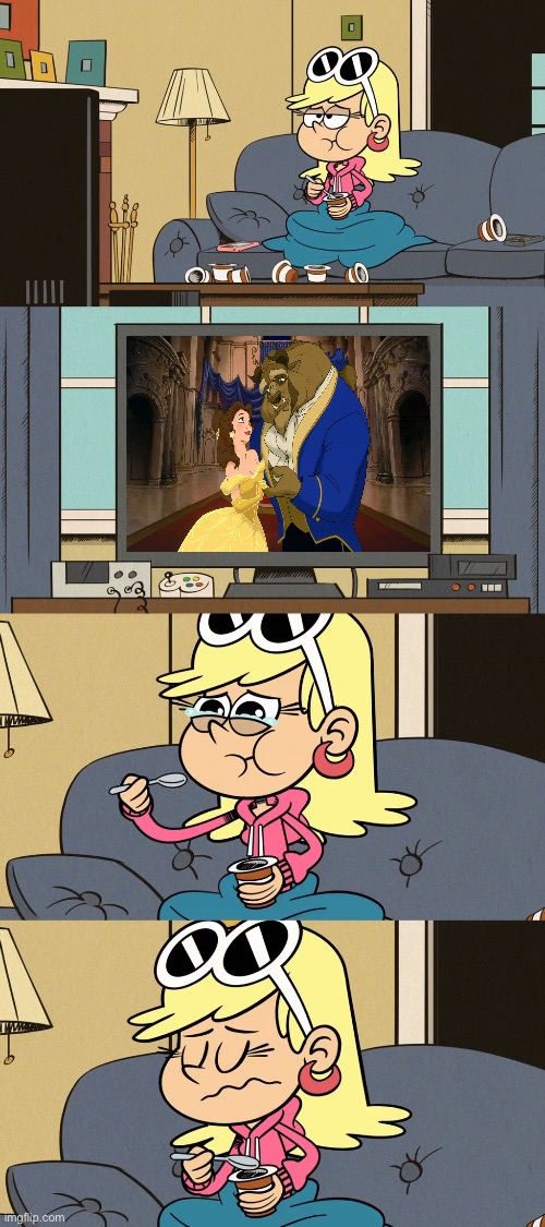 Leni Watches Beauty and the Beast | image tagged in depressed leni loud,disney,disney plus,disney princess,beauty and the beast,deviantart | made w/ Imgflip meme maker