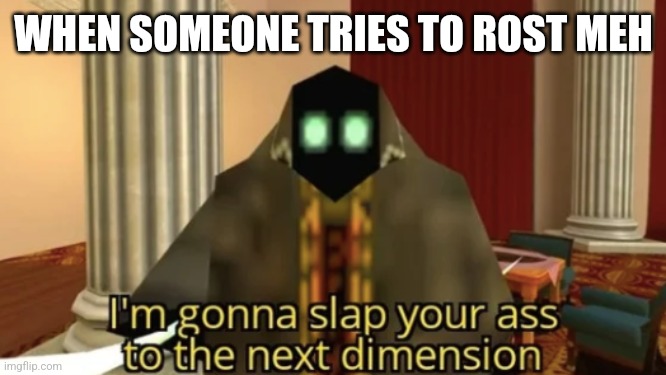 I'm gonna slap your ass to the next dimension | WHEN SOMEONE TRIES TO ROST MEH | image tagged in i'm gonna slap your ass to the next dimension | made w/ Imgflip meme maker