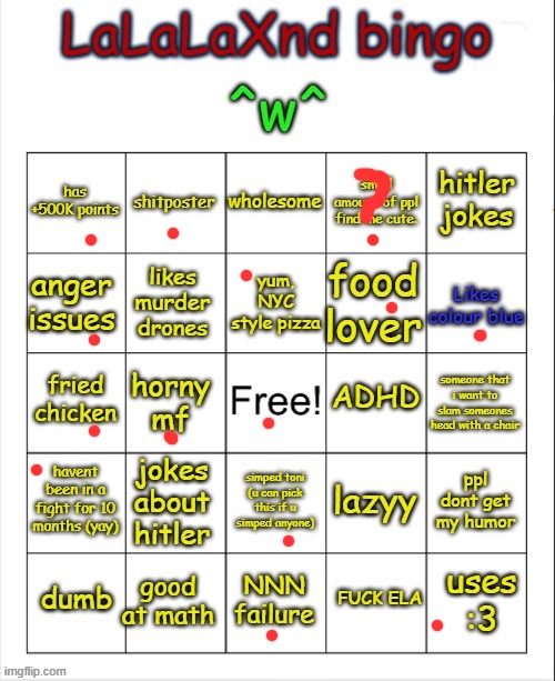 LaLaLaXnd bingo (updated) | image tagged in lalalaxnd bingo updated | made w/ Imgflip meme maker