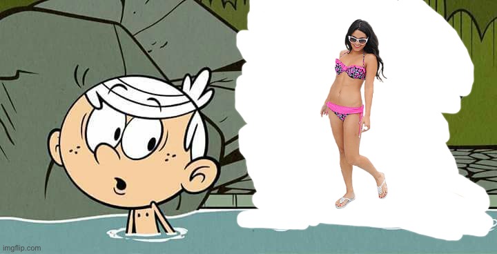 Vanessa Hudgens Finds Lincoln in the Bathtub | image tagged in lori and lincoln at the bathtub,the loud house,bikini,girl,girlfriend,deviantart | made w/ Imgflip meme maker