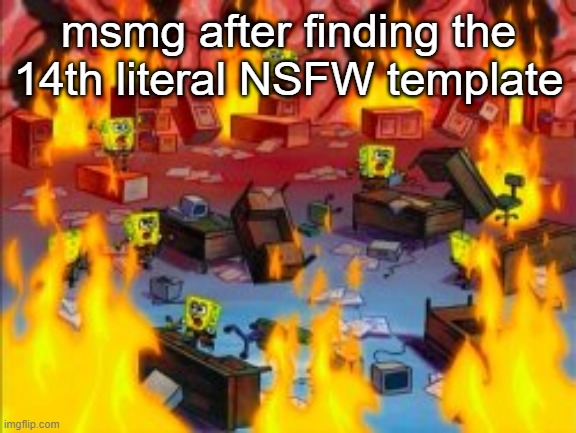 (in one week) | msmg after finding the 14th literal NSFW template | image tagged in spongebob meltdown | made w/ Imgflip meme maker