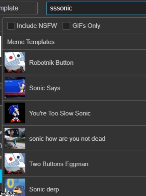 For some odd reason, when you look up "sssonic" with extra S's, Sonic still shows up! | made w/ Imgflip meme maker