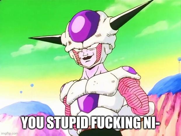 Frieza  | YOU STUPID FUCKING NI- | image tagged in frieza | made w/ Imgflip meme maker