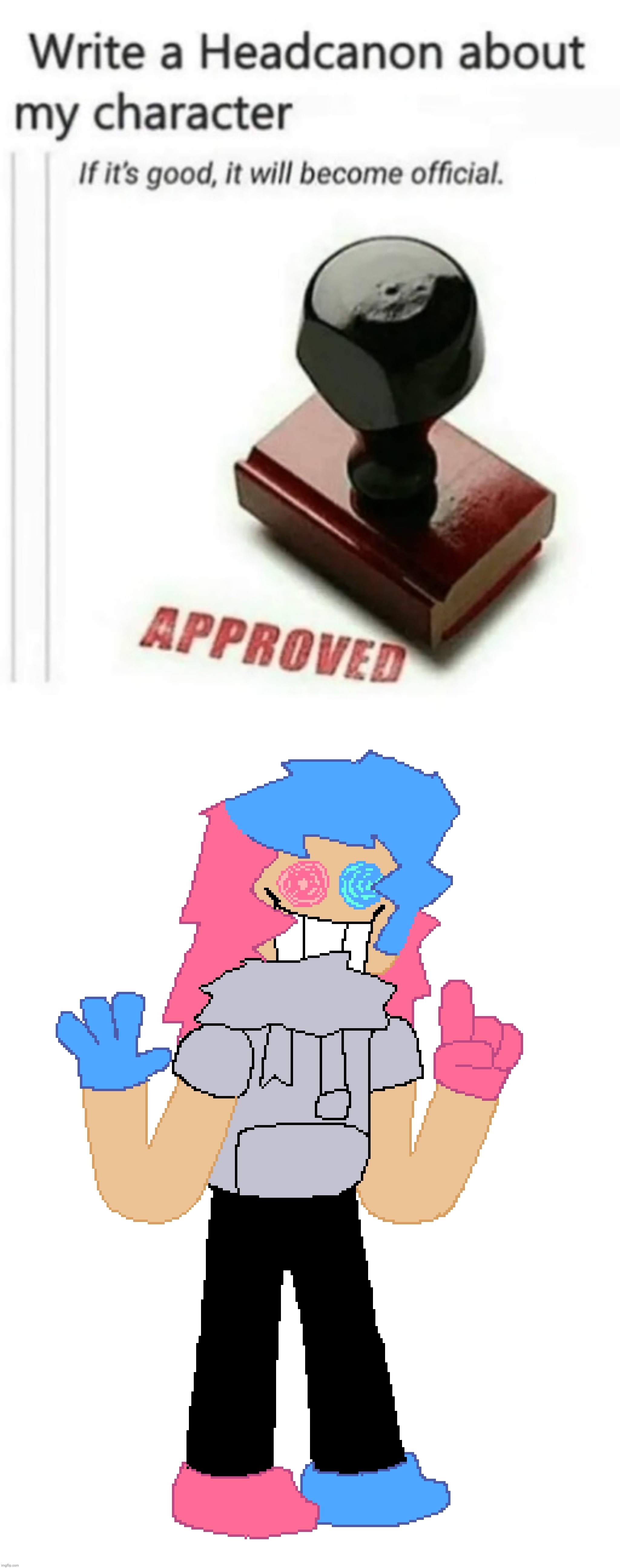 image tagged in write a headcanon about my character | made w/ Imgflip meme maker