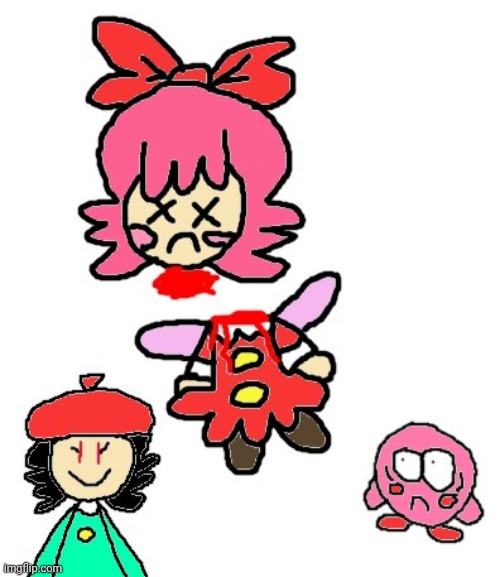 Ribbon's execution | image tagged in kirby,gore,fanart,parody,funny,cute | made w/ Imgflip meme maker