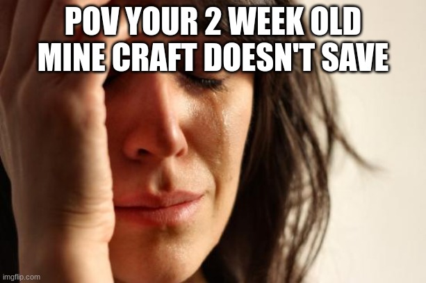 every childhood be like | POV YOUR 2 WEEK OLD MINE CRAFT DOESN'T SAVE | image tagged in memes,first world problems | made w/ Imgflip meme maker