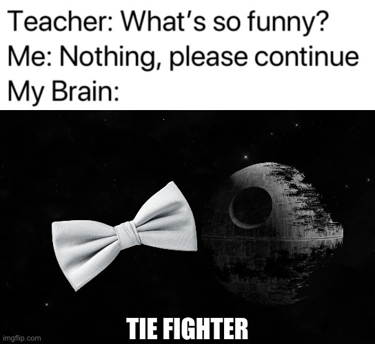 TIE FIGHTER | image tagged in teacher what's so funny | made w/ Imgflip meme maker