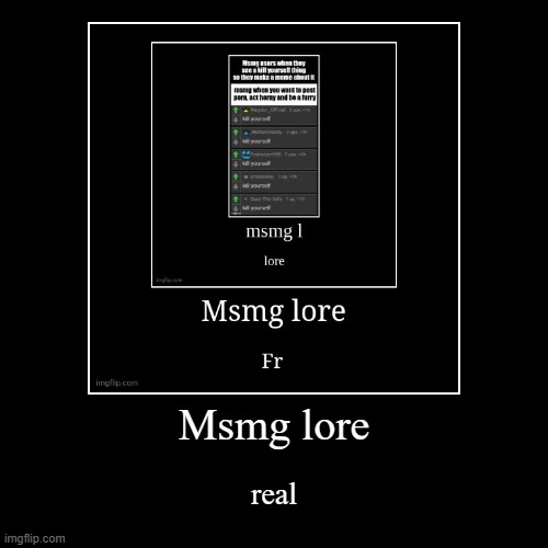 Msmg lore | real | image tagged in funny,demotivationals | made w/ Imgflip demotivational maker