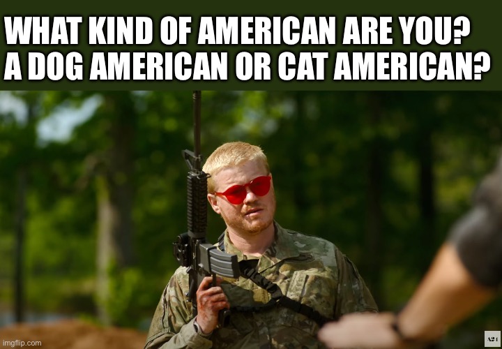 Pet American | WHAT KIND OF AMERICAN ARE YOU? 
A DOG AMERICAN OR CAT AMERICAN? | image tagged in what kind of american,cat,cats,dogs,dog,pets | made w/ Imgflip meme maker