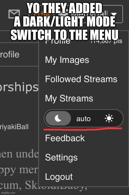 YO THEY ADDED A DARK/LIGHT MODE SWITCH TO THE MENU | made w/ Imgflip meme maker