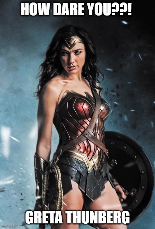 Wonder Woman | HOW DARE YOU??! GRETA THUNBERG | image tagged in wonder woman | made w/ Imgflip meme maker