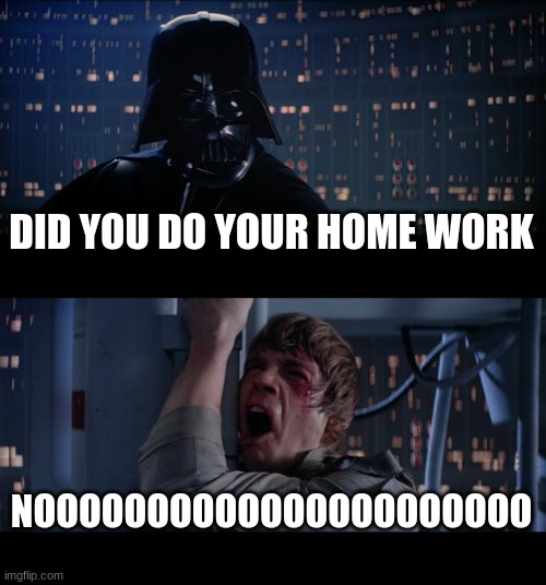 Star Wars No | DID YOU DO YOUR HOME WORK; NOOOOOOOOOOOOOOOOOOOOOO | image tagged in memes,star wars no | made w/ Imgflip meme maker