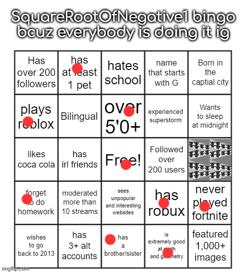 sqrt-1bingo | image tagged in sqrt-1bingo | made w/ Imgflip meme maker