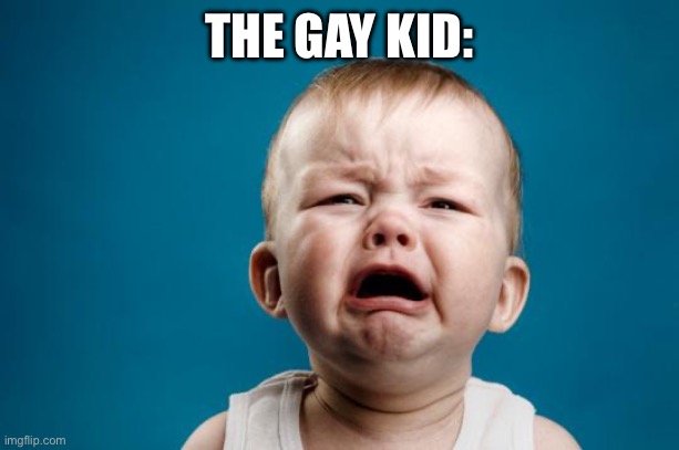 BABY CRYING | THE GAY KID: | image tagged in baby crying | made w/ Imgflip meme maker