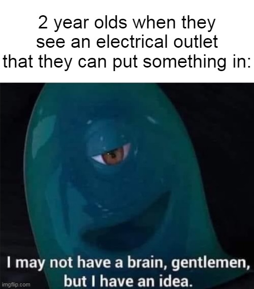 Surely nothing will go wrong! | 2 year olds when they see an electrical outlet that they can put something in: | image tagged in i may not have a brain,memes,funny | made w/ Imgflip meme maker