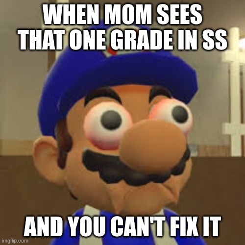 Smg4 Oh Shit | WHEN MOM SEES THAT ONE GRADE IN SS; AND YOU CAN'T FIX IT | image tagged in smg4 oh shit | made w/ Imgflip meme maker