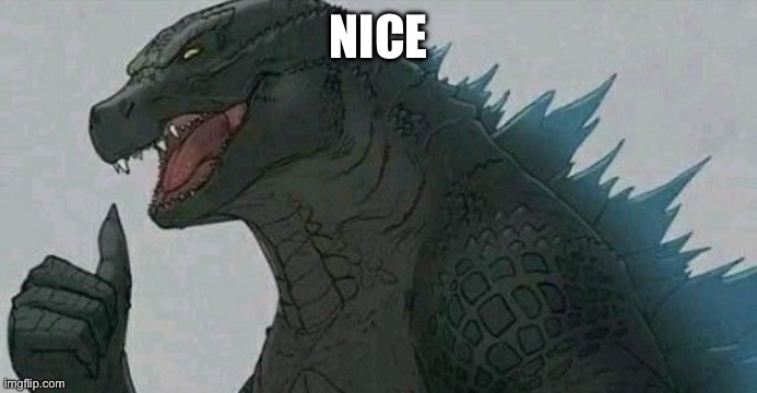 Thumbs up godzilla | NICE | image tagged in thumbs up godzilla | made w/ Imgflip meme maker