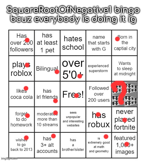 sqrt-1bingo | image tagged in sqrt-1bingo | made w/ Imgflip meme maker