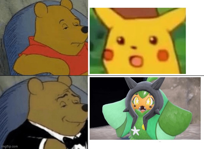 Still prefer Pikachu or Ogerpon? | image tagged in memes,tuxedo winnie the pooh,pokemon,surprised pikachu,suprised ogerpon | made w/ Imgflip meme maker