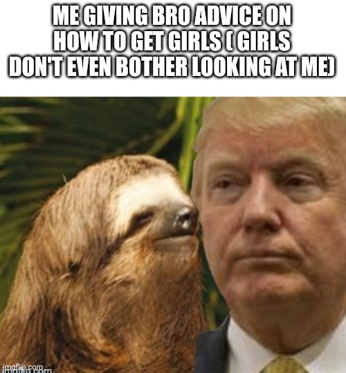 I'm to cool to be looked at | ME GIVING BRO ADVICE ON HOW TO GET GIRLS ( GIRLS DON'T EVEN BOTHER LOOKING AT ME) | image tagged in political advice sloth,advice | made w/ Imgflip meme maker