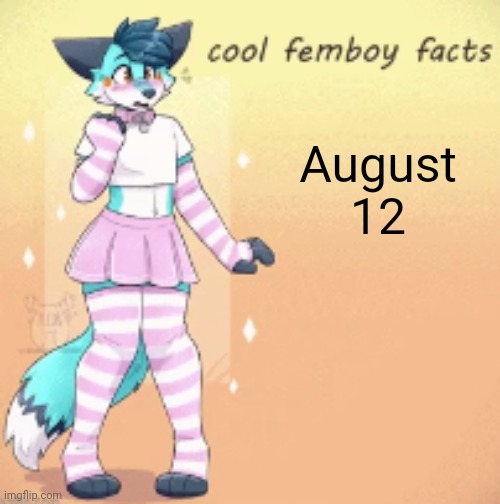 cool femboy facts | August 12 | image tagged in cool femboy facts | made w/ Imgflip meme maker