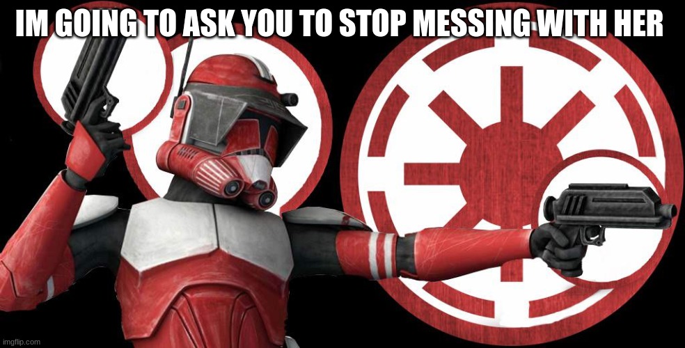 commander fox | IM GOING TO ASK YOU TO STOP MESSING WITH HER | image tagged in commander fox | made w/ Imgflip meme maker