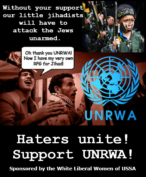 Without UNRWA, Hamas would not have a tunnel to shoot from. | Without your support 
our little jihadists 
will have to 
attack the Jews 
unarmed. Oh thank you UNRWA!
Now I have my very own
RPG for Jihad! Haters unite!
Support UNRWA! Sponsored by the White Liberal Women of USSA | image tagged in politics,memes | made w/ Imgflip meme maker
