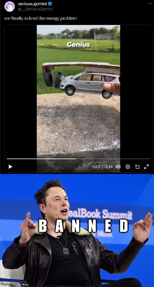 bannable offense | B   A   N   N   E   D | image tagged in elon musk gfy,funny memes | made w/ Imgflip meme maker