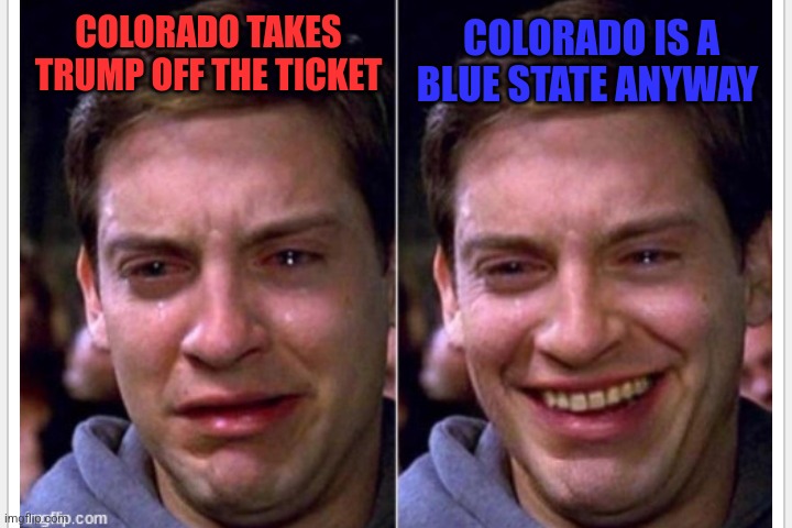 Crying | COLORADO IS A BLUE STATE ANYWAY; COLORADO TAKES TRUMP OFF THE TICKET | image tagged in crying,funny memes,fun | made w/ Imgflip meme maker