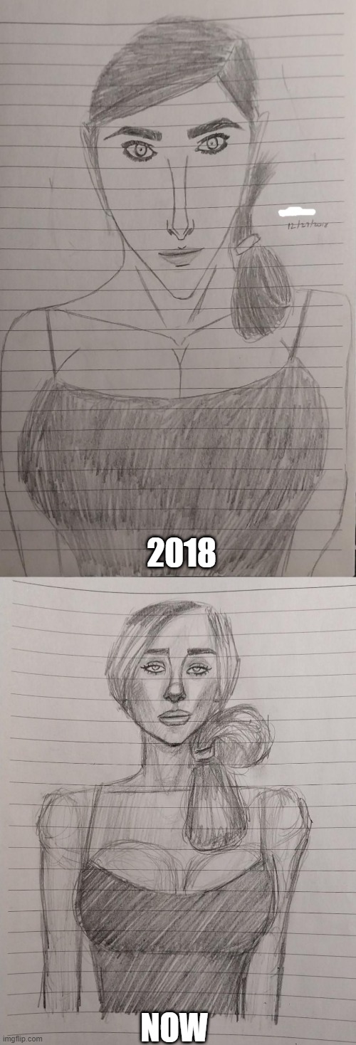 My 5 Year Art Progression 2018 vs Now (2023) | 2018; NOW | image tagged in art,drawing,drawings,girl,redraw,progress | made w/ Imgflip meme maker
