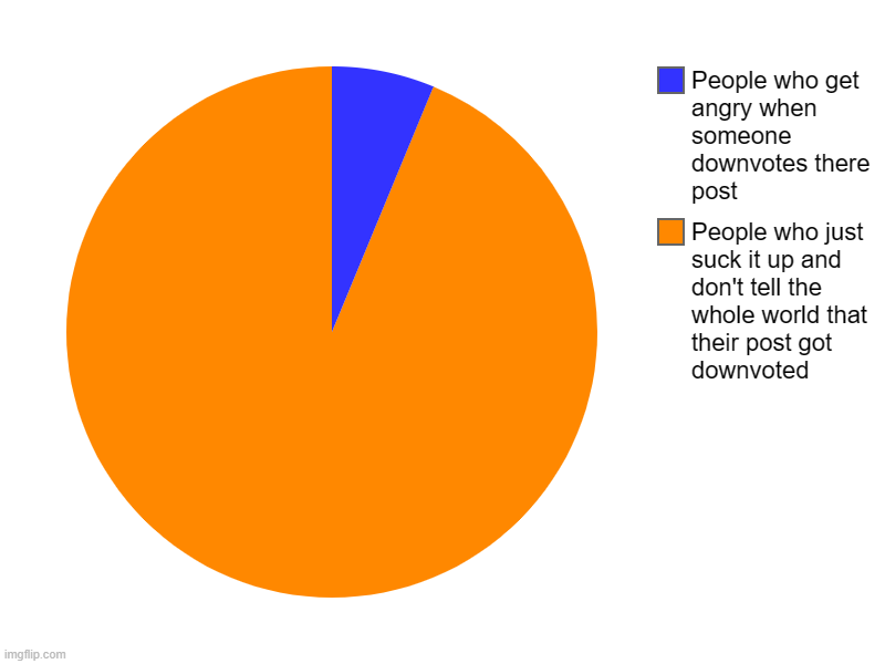 Is this true???0 | People who just suck it up and don't tell the whole world that their post got downvoted, People who get angry when  someone downvotes there  | image tagged in charts,pie charts | made w/ Imgflip chart maker