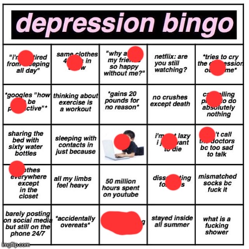 Oh man | image tagged in depression bingo | made w/ Imgflip meme maker