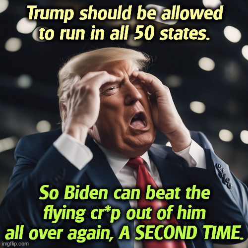 Trump should be allowed to run in all 50 states. So Biden can beat the flying cr*p out of him all over again, A SECOND TIME. | image tagged in biden,winner,trump,loser | made w/ Imgflip meme maker