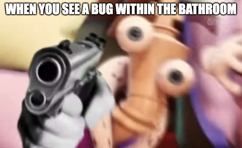 Kinger with a gun | WHEN YOU SEE A BUG WITHIN THE BATHROOM | image tagged in kinger with a gun | made w/ Imgflip meme maker