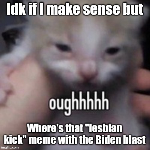 /srs | Idk if I make sense but; Where's that "lesbian kick" meme with the Biden blast | image tagged in oughhhhh | made w/ Imgflip meme maker