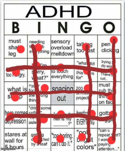 adhd bingo | image tagged in adhd bingo | made w/ Imgflip meme maker