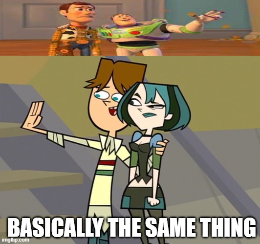 did you get deja vu? | BASICALLY THE SAME THING | image tagged in toystory everywhere,total drama,memes | made w/ Imgflip meme maker