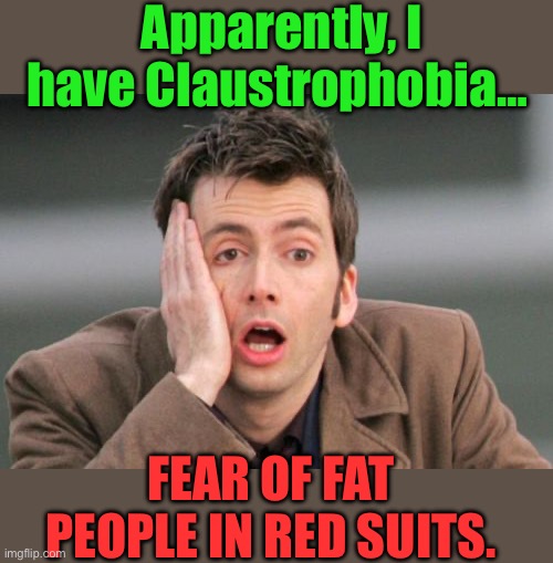 Xmas | Apparently, I have Claustrophobia…; FEAR OF FAT PEOPLE IN RED SUITS. | image tagged in face palm | made w/ Imgflip meme maker