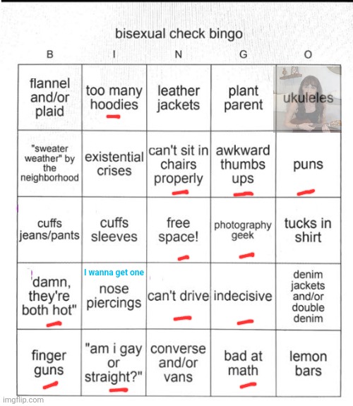 :3 | I wanna get one | image tagged in bisexual bingo | made w/ Imgflip meme maker