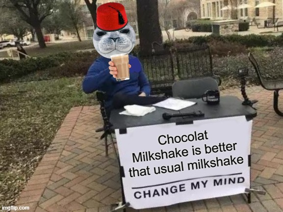 Seal à la Turque | Chocolat Milkshake is better that usual milkshake | image tagged in memes,change my mind | made w/ Imgflip meme maker