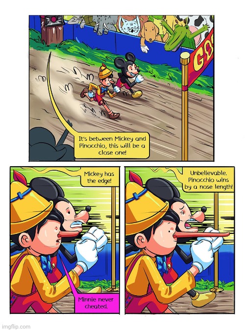 Pinocchio vs Mickey Mouse | image tagged in pinocchio,mickey mouse,mickey,run,comics,comics/cartoons | made w/ Imgflip meme maker