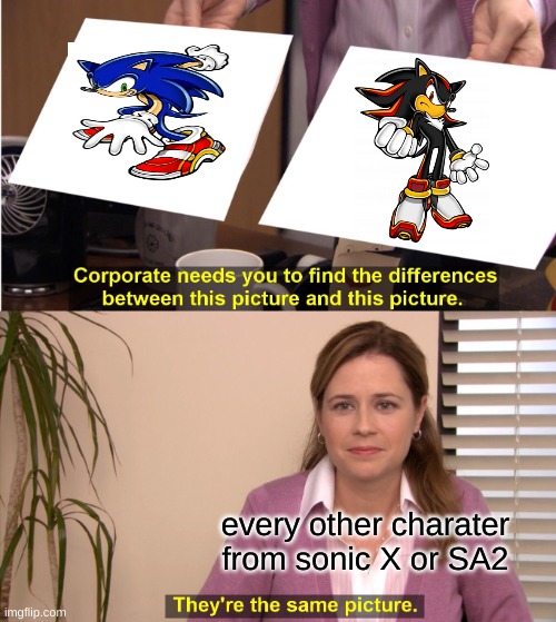 I never will understand this. | every other charater from sonic X or SA2 | image tagged in memes,they're the same picture | made w/ Imgflip meme maker