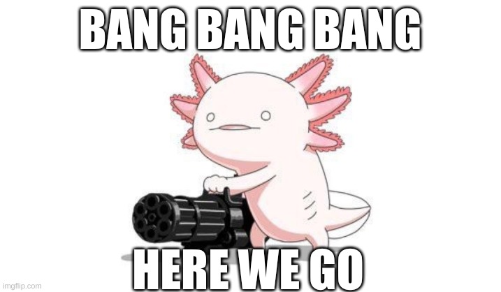 bang meme | BANG BANG BANG; HERE WE GO | image tagged in axolotl gun | made w/ Imgflip meme maker