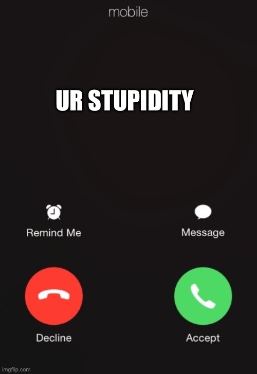 Incoming call | UR STUPIDITY | image tagged in incoming call | made w/ Imgflip meme maker
