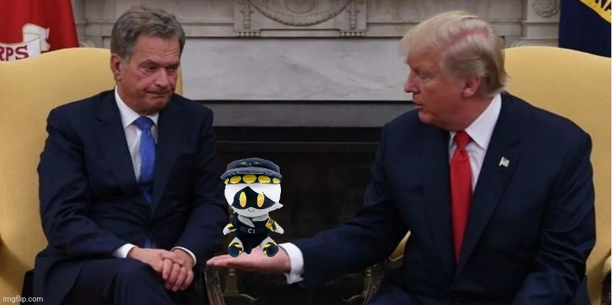 Trump open hand for Finnish President | image tagged in trump open hand for finnish president | made w/ Imgflip meme maker