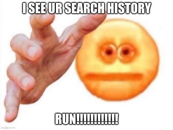 Funny meme | I SEE UR SEARCH HISTORY; RUN!!!!!!!!!!!! | image tagged in cursed emoji hand grabbing | made w/ Imgflip meme maker