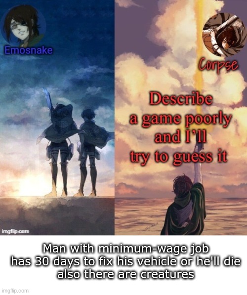 comment banned | Man with minimum-wage job has 30 days to fix his vehicle or he'll die
also there are creatures | made w/ Imgflip meme maker