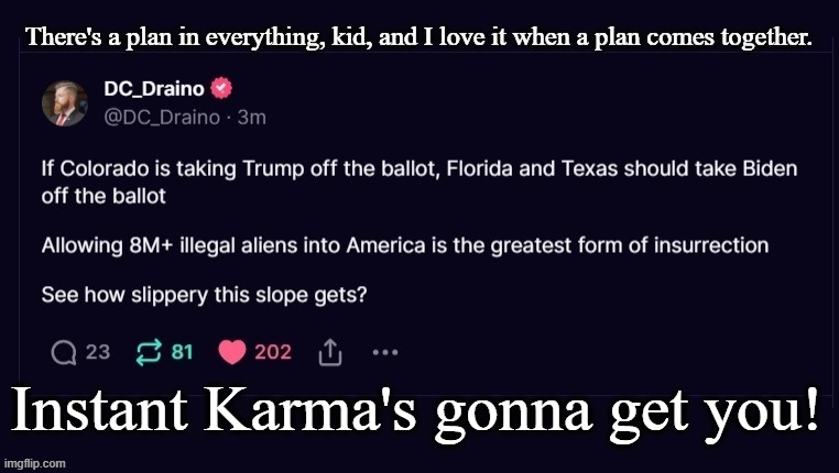 There's a plan in everything, kid, and I love it when a plan comes together. Take Biden off the ballot in every Red State! | image tagged in instant karma,instant regret,karma's a bitch,mad karma,hardball,red states | made w/ Imgflip meme maker