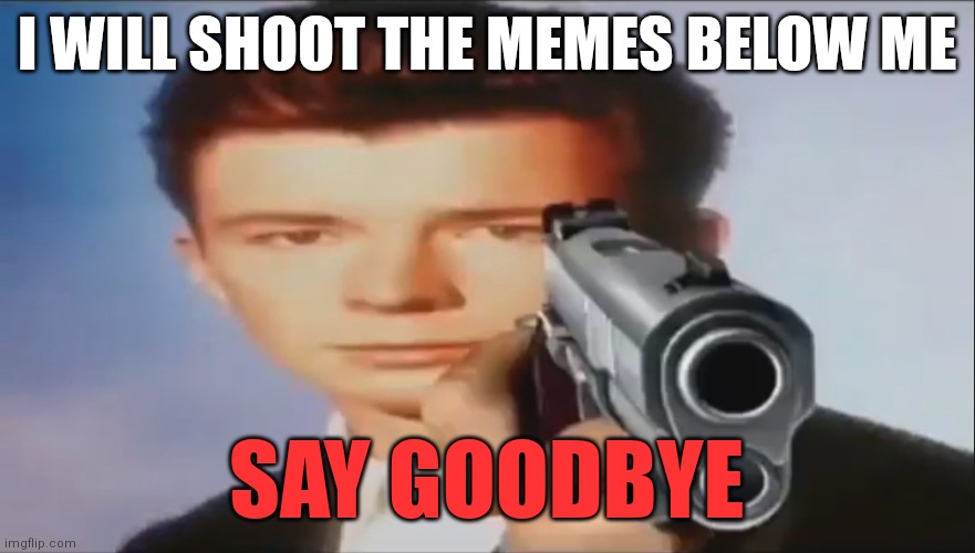 Roasting the entire meme page lol | I WILL SHOOT THE MEMES BELOW ME; SAY GOODBYE | image tagged in say goodbye,memes,roasting | made w/ Imgflip meme maker